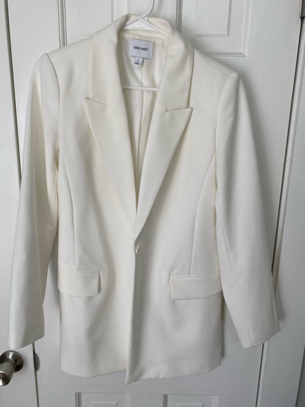 Nine West Cream Single-Button Notched Lapel Blazer